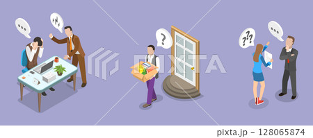 3D Isometric Flat Vector Illustration of Layoff, Staff Reduction, Career Issues 128065874