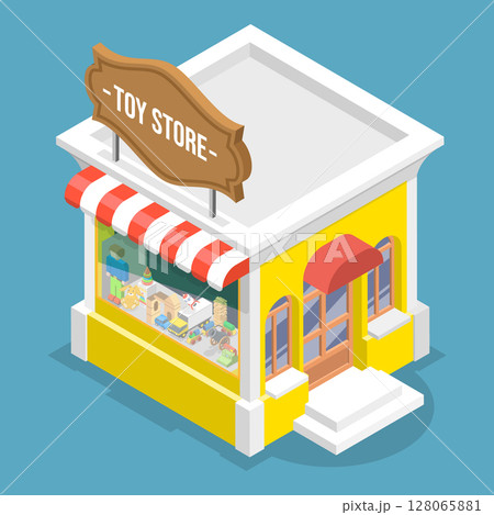 3D Isometric Flat Vector Illustration of Toy Store, Showcase Window 128065881