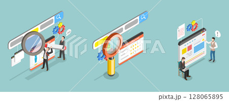 3D Isometric Flat Vector Illustration of SEO Analysis, Keyword Research and Optimization 128065895