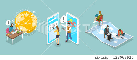 3D Isometric Flat Vector Illustration of Online Customer Support, Buyer Helpline Concepts 3D Isometric Flat Vector Illustration of Online Customer Support, Buyer Helpline Concepts 128065920