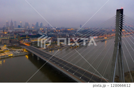 Aerial view on the Swietokrzyski bridge over the Vistula river. Warsaw, Aerial view on the Swietokrzyski bridge over the Vistula river. Warsaw, 128066612