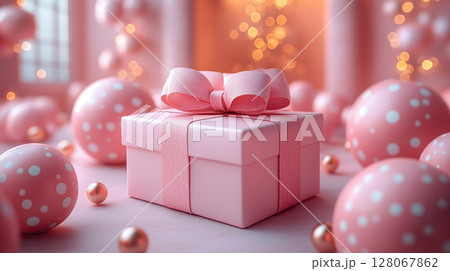 Close up craft pink gift boxes pink ribbon bow, copy space, banner, Merry Christmas, New Year, birthday, Mother's Day, Valentine's Day 128067862