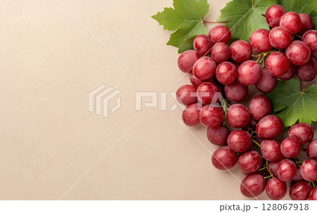 Bunch ripe red grapes simple uniform background, grape, harvest. Concept purchase, sale, banner 128067918