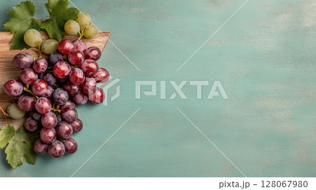 Bunch ripe red grapes simple uniform background, grape, harvest. Concept purchase, sale, banner 128067980
