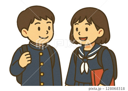 制服姿の中高生男女（学ラン・セーラー服・通学・会話） 128068318