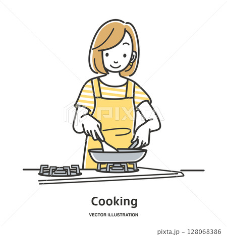 料理をする若い女性 料理をする若い女性 128068386