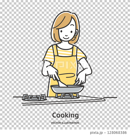 料理をする若い女性 料理をする若い女性 128068386