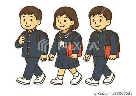 制服姿の学生たちが教科書を持って登校する朝 128068523
