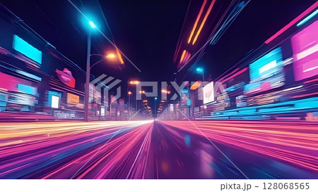 スピード感のある夜の道路 128068565