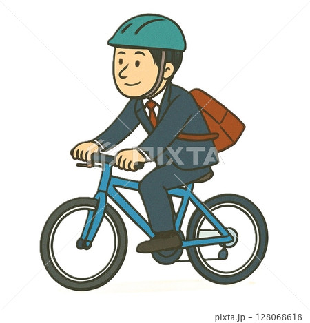 スーツ姿の男性会社員が自転車で通勤する朝 128068618