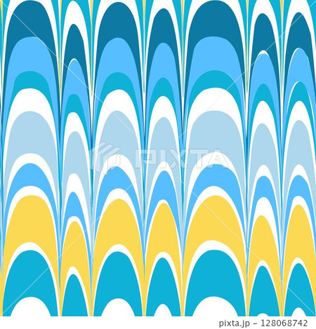 カラフルで明るい夏のマーブル模様シームレスパターン　おしゃれで爽やかな波型ベクターイラスト背景素材 128068742