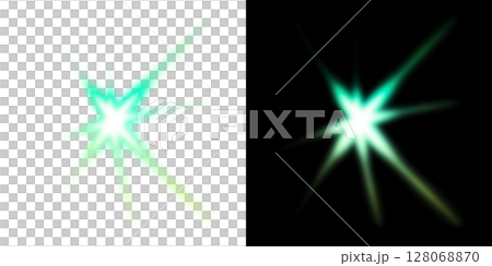 Green luminous starburst light transparent and black background design 128068870