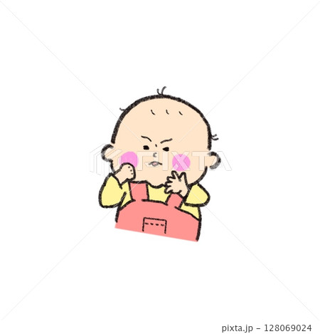 真剣に考え込む赤ちゃんのイラスト 128069024
