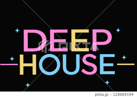 Pink blue yellow deep house music.Rhythmic relaxation in a house on the coast 128069194