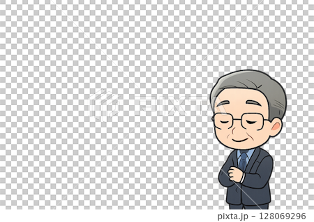 Mini character illustration of a male veteran employee watching over a presentation practice Mini character illustration of a male veteran employee watching over a presentation practice 128069296