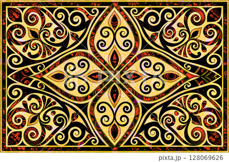 Yellow red surreal flower oriental east ornate 128069626