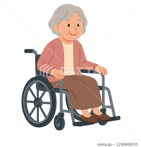 車椅子に座る高齢女性のイラスト素材 128069810