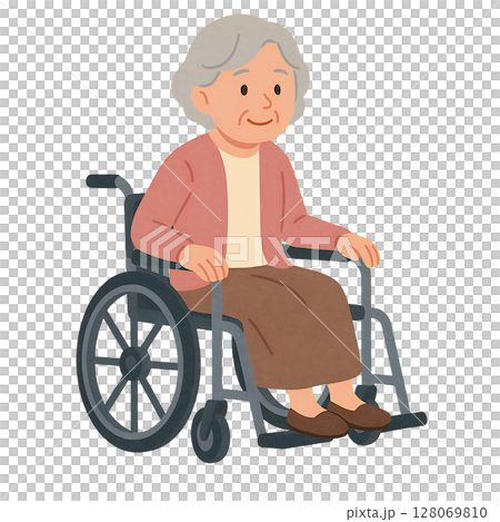 車椅子に座る高齢女性のイラスト素材 128069810