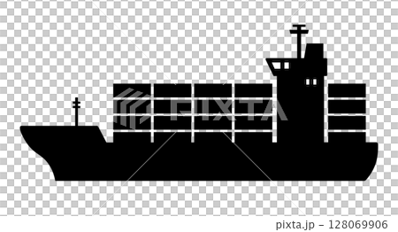 貨物船、コンテナ船のベクターイラスト　海と船のアイコン、装飾、背景素材 128069906