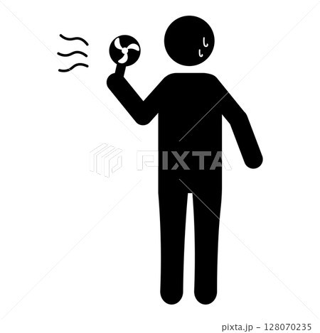 汗をかいた人物がハンディ扇風機で涼むピクトグラム 128070235