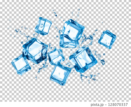 A realistic image of ice and water splashing for a refreshing feeling 128070337