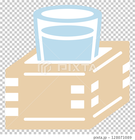 Illustration of a wooden box and a sake glass 128071089