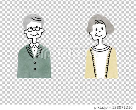 Smiling senior couple line drawing icon illustration 128071210