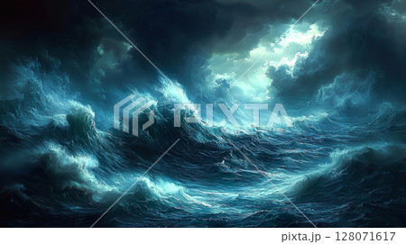 大時化で荒れ狂う海の風景イラスト 大時化で荒れ狂う海の風景イラスト 128071617