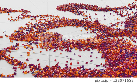 Close-up view of colorful granular texture on grid surface. 128071655