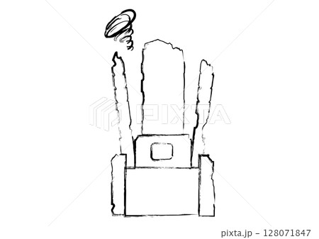 ボロボロの手書き風の卒塔婆のある日本の墓石 128071847