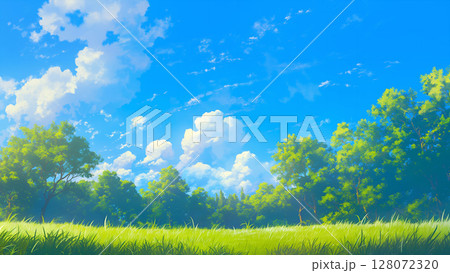 夏の草原の風景、アニメ風 128072320