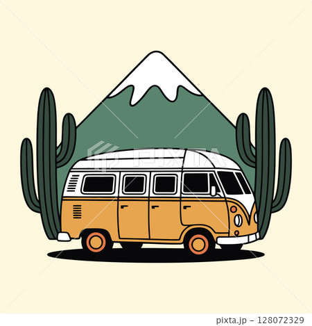 retro car with mountain landscape retro car with mountain landscape 128072329