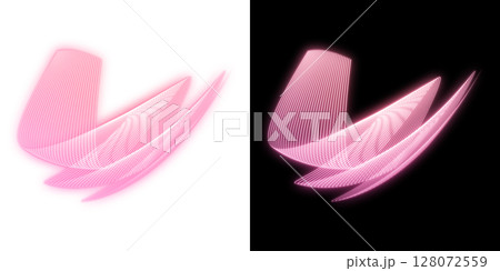 ピンクの発光光軌跡のウェーブ（透明・黒背景付き） 128072559
