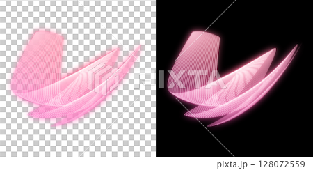 ピンクの発光光軌跡のウェーブ（透明・黒背景付き） 128072559