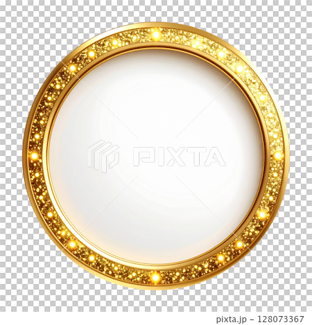 Gold illuminated circular frame, luxurious decorative material, perfect for banners and advertisements 128073367
