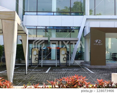 hyundai charge station, sustainable transportation with eco-friendly battery charging technology-Kediri Indonesia. May 01, 2025 hyundai charge station, sustainable transportation with eco-friendly battery charging technology-Kediri Indonesia. May 01, 2025 128073466
