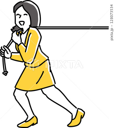 ロープを引っ張る笑顔の女性 128073534