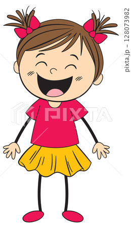 Cheerful Cartoon Girl with Pigtails and Bright Outfit 128073982