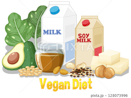 Vegan Diet Essentials Vector Illustration Vegan Diet Essentials Vector Illustration 128073996