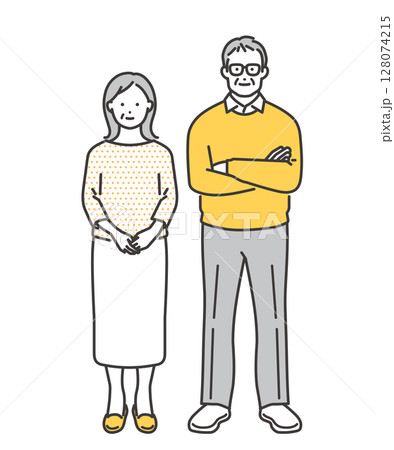腕を組んでいるシニア世代の夫婦　イラスト素材 128074215