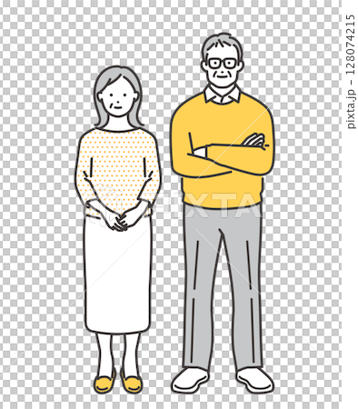 腕を組んでいるシニア世代の夫婦　イラスト素材 128074215