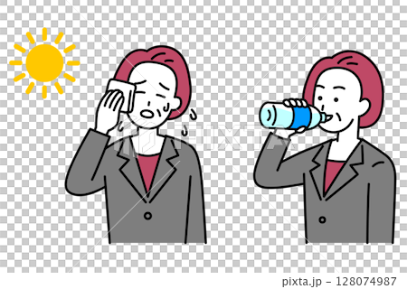 身著西裝的中年婦女採取防暑措施 128074987