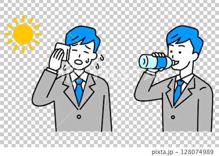 身著西裝的男子採取防中暑措施 — — 套裝 128074989