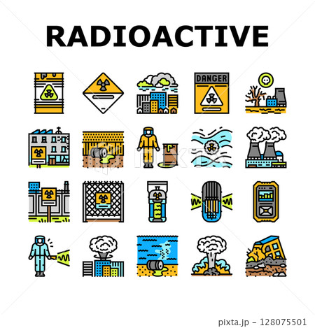 radioactive pollution icons set vector 128075501