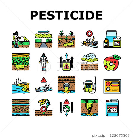 pesticide pollution agriculture icons set vector 128075505