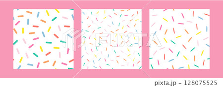Simple Sprinkle Seamless Pattern. Colorful donut or cake glaze with sprinkle topping. Set of Vector Illustration in scandinavian style 128075525
