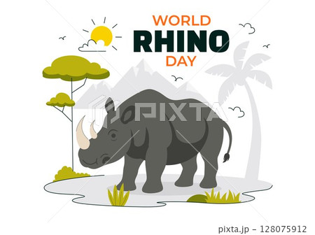 World Rhino Day Vector Illustration on September 22 for Rhino Lovers and Animal Protection Advocates in a Flat Style Cartoon Background 128075912