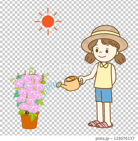 あさがおに水やりする少女 128076137