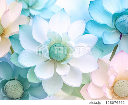 白い蓮の花とグリーンからブルーの幻想的な背景 128076262
