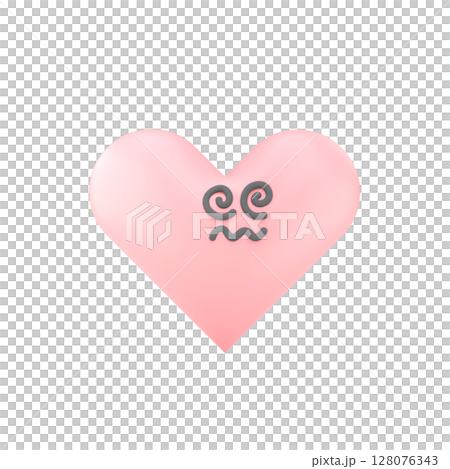 3D illustration of a heart shape with a confused expression. Stress concept 128076343